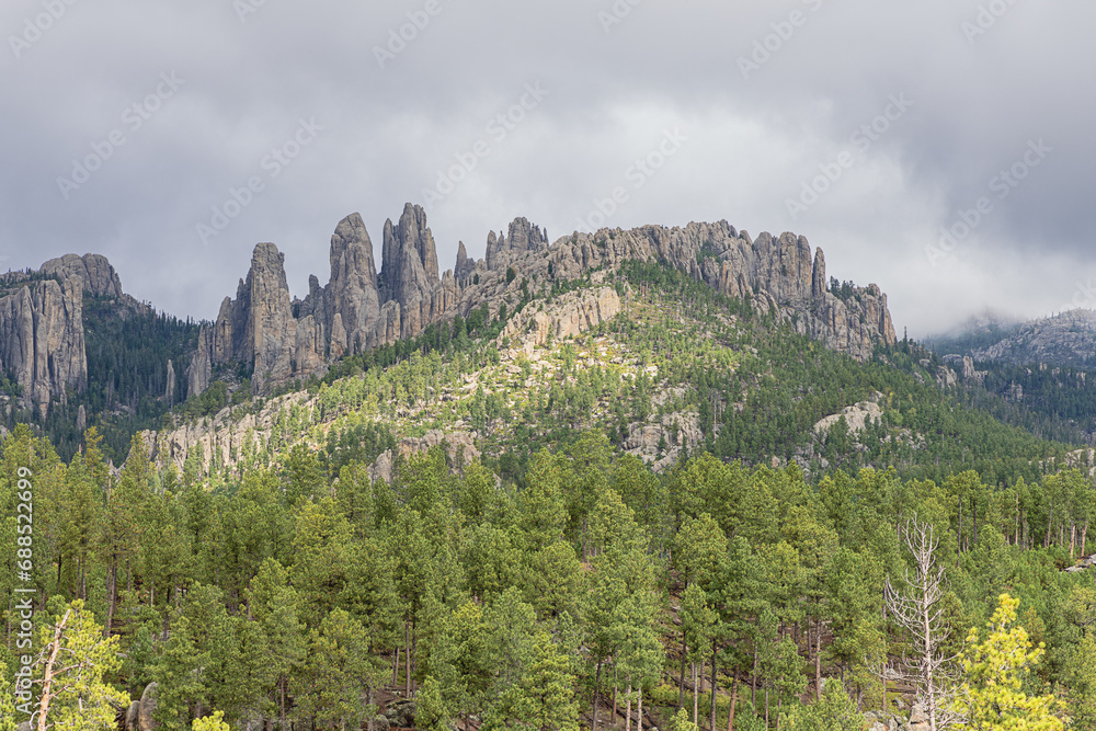 Distant view of the Needles in the Custer State Park, South Dakota