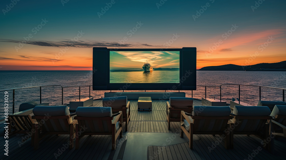 Fototapeta premium Luxurious yacht cinema with endless horizon