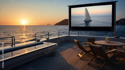 Yacht cinema against open sea backdrop © javier