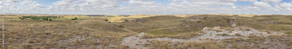 Panorama of the prairie landscape around the Daemonelix Trail in the Agate Fossil Beds National Monument Panorama of the prairie landscape around the Daemonelix Trail in the Agate Fossil Beds National Monument