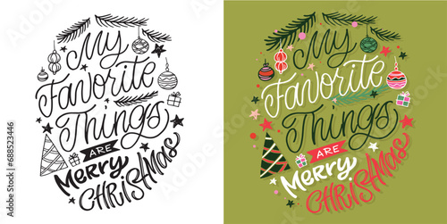 Merry Christmas and happy new year - cute postcard. Lettering label for poster, banner, web, sale, t-shirt design. 2024. New year holiday greeting card.