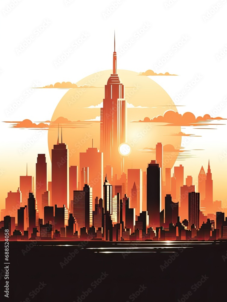 Iconic City Skyline Silhouette Wall Art of Landmarks and Skyscrapers ...