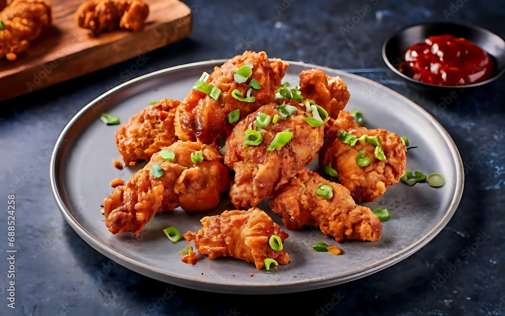 Capture the essence of Korean Fried Chicken in a mouthwatering food photography shot Generative AI Capture the essence of Korean Fried Chicken in a mouthwatering food photography shot Generative AI