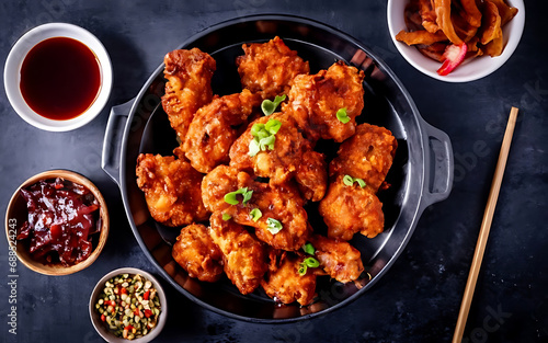 Capture the essence of Korean Fried Chicken in a mouthwatering food photography shot Generative AI