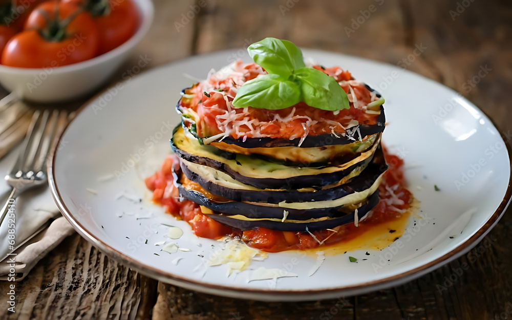 Capture the essence of Eggplant Parmesan in a mouthwatering food photography shot Generative AI Capture the essence of Eggplant Parmesan in a mouthwatering food photography shot Generative AI