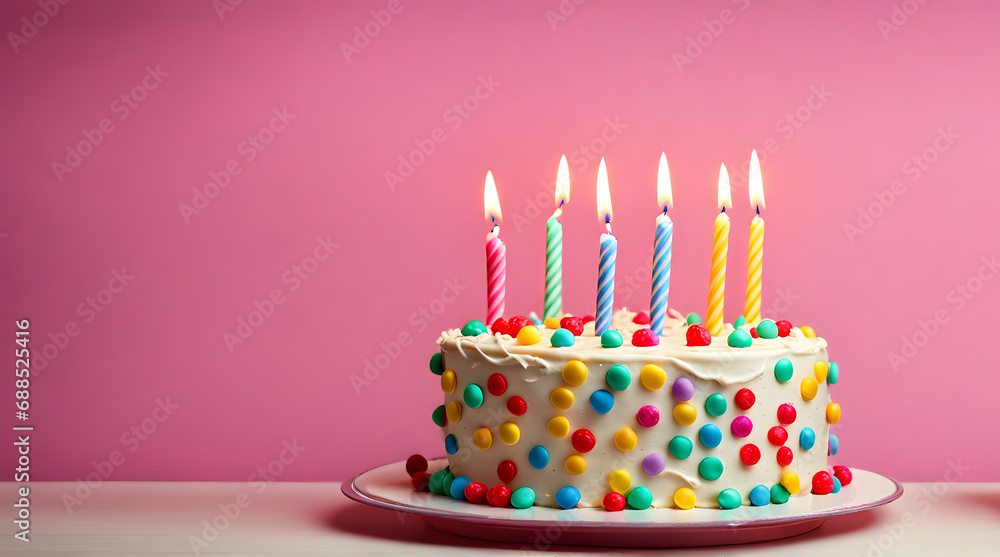 Birthday joy: Celebratory cake with candles Birthday joy: Celebratory cake with candles