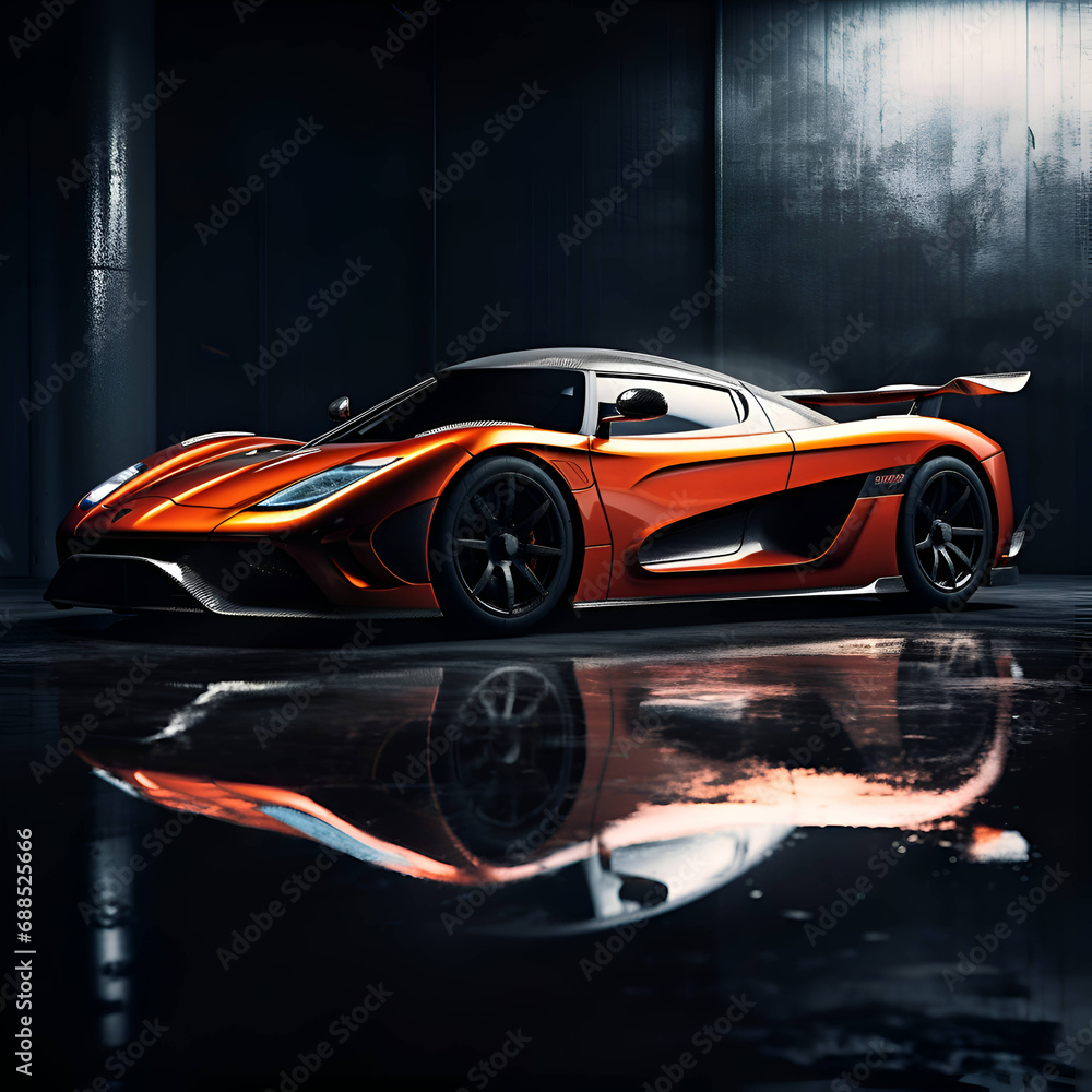 Obraz premium 3D render of a brand-less generic concept car in studio environment