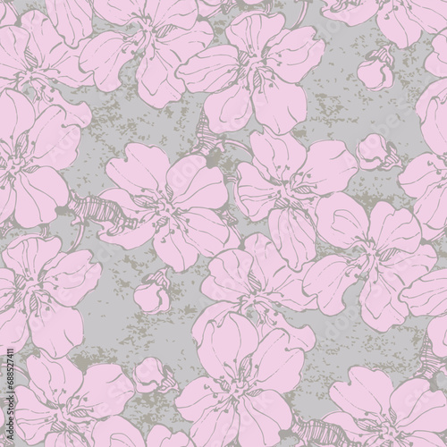 Seamless pattern with sakura branches. Original background. Vintage floral seamless pattern. Spring flowers. Chinoiserie