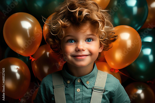 Beautiful child of two years old against a background of birthday balloons for a birthday party © Sunshine
