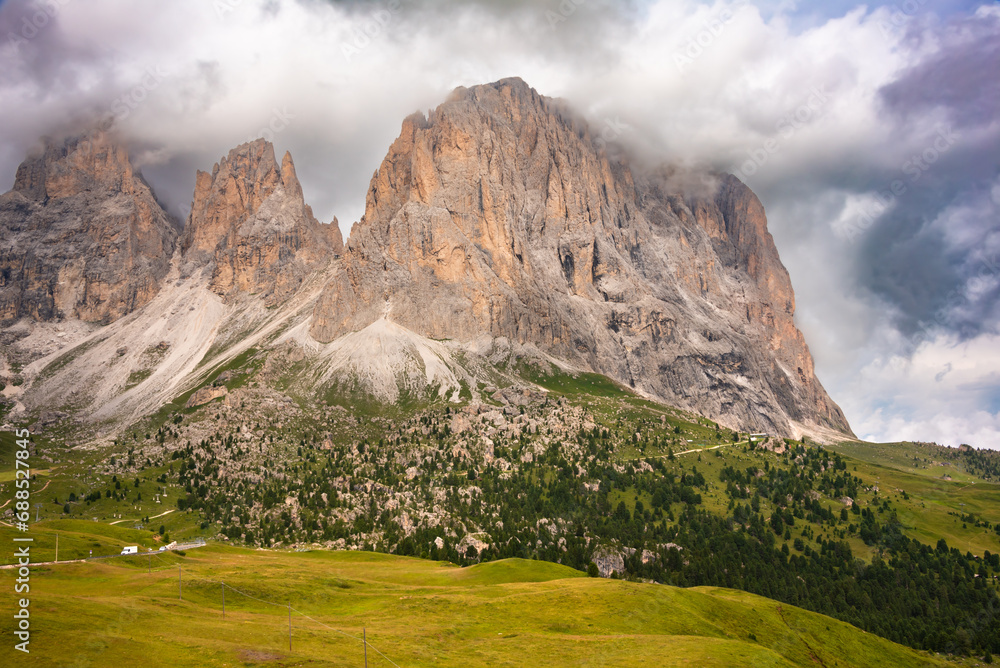 Dolomite alps in Italy, scenic mountain landscape