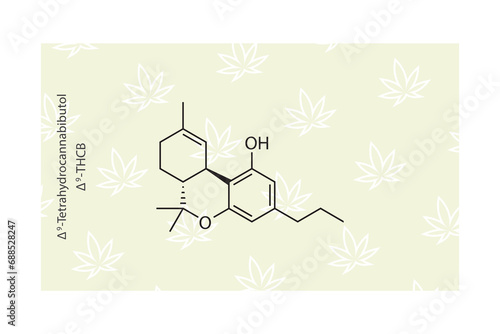 Δ9-THCB -  Δ9-Tetrahydrocannabibutol molecular skeletal structure. Cannabinoid chemical structure vector illustration on green background.