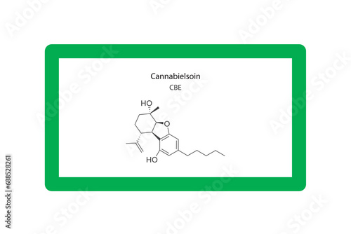 CBE -  Cannabielsoin molecular skeletal structure. Cannabinoid chemical structure vector illustration on green background.