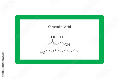 Olivetolic acid molecular skeletal structure. Cannabinoid chemical structure vector illustration on green background.