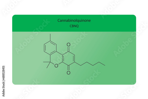 CBNQ - Cannabinolquinone molecular skeletal structure. Cannabinoid chemical structure vector illustration on green background.