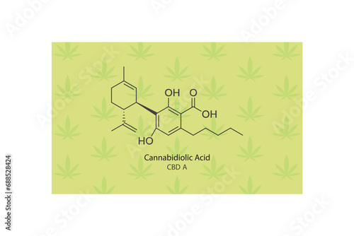 CBDA - Cannabidiolic Acid molecular skeletal structure. Cannabinoid chemical structure vector illustration on green background. photo