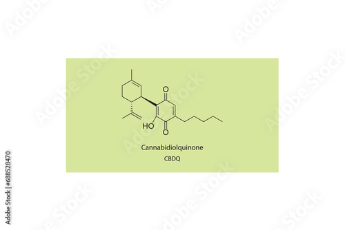 CBDQ - Cannabidiolquinone molecular skeletal structure. Cannabinoid chemical structure vector illustration on green background.