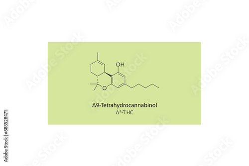 Δ9 -THC - Δ9-Tetrahydrocannabinol  molecular skeletal structure. Cannabinoid chemical structure vector illustration on green background.