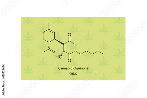 CBDQ - Cannabidiolquinone molecular skeletal structure. Cannabinoid chemical structure vector illustration on green background.