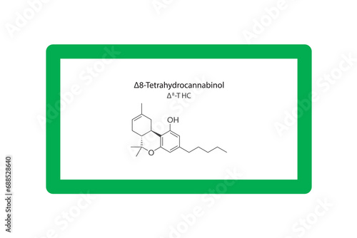 Δ8-THC - Δ8-Tetrahydrocannabinol molecular skeletal structure. Cannabinoid chemical structure vector illustration on green background.