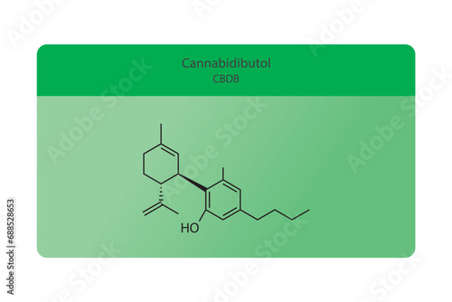 CBDB - Cannabidibutol molecular skeletal structure. Cannabinoid chemical structure vector illustration on green background.