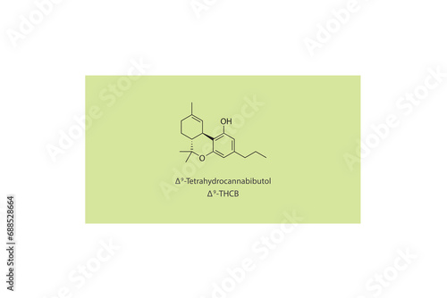 Δ9-THCB -  Δ9-Tetrahydrocannabibutol molecular skeletal structure. Cannabinoid chemical structure vector illustration on green background.