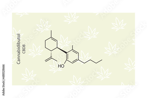 CBDB - Cannabidibutol molecular skeletal structure. Cannabinoid chemical structure vector illustration on green background.