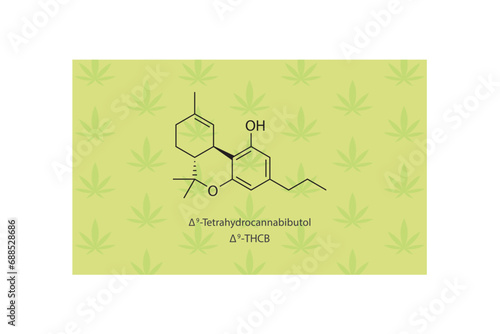 Δ9-THCB -  Δ9-Tetrahydrocannabibutol molecular skeletal structure. Cannabinoid chemical structure vector illustration on green background.