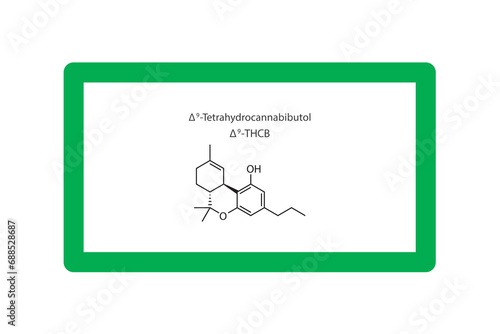 Δ9-THCB -  Δ9-Tetrahydrocannabibutol molecular skeletal structure. Cannabinoid chemical structure vector illustration on green background.