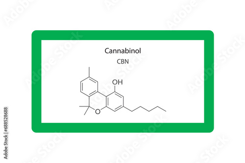 CBN - Cannabinol molecular skeletal structure. Cannabinoid chemical structure vector illustration on green background.