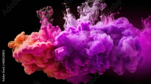 Ink splash, Color smoke, Paint water, Fantasy magic, Purple pink color glossy fume cloud dust