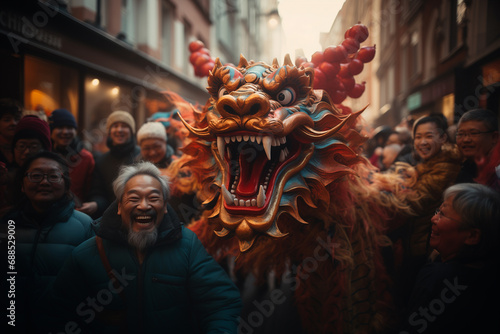 Chinese people celebrate Chinese New Year at a traditional festival