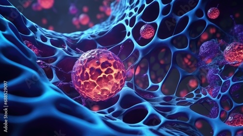 Cancer cell metastasis disease anatomy concept as growing malignant tumor on organ inside human body. 3D illustration.. photo