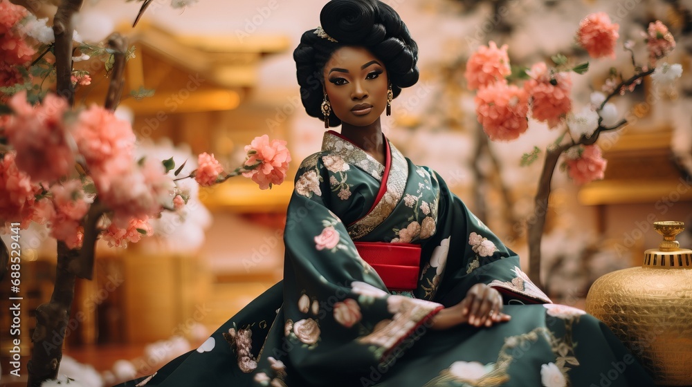 A Serene Woman in a Kimono Amidst Nature's Beauty