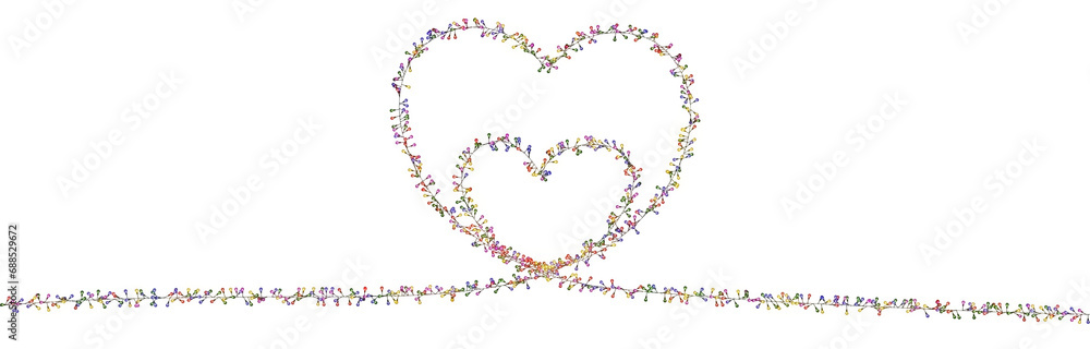 A heart frame, decorated with multicolored string lights in a 3D illustration, perfect for holiday celebrations. PNG