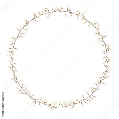 3D illustration of a circular frame adorned with sparkling yellow string lights, ideal for festive occasions such as Christmas, New Year’s, weddings, or birthdays. An excellent choice for party decor