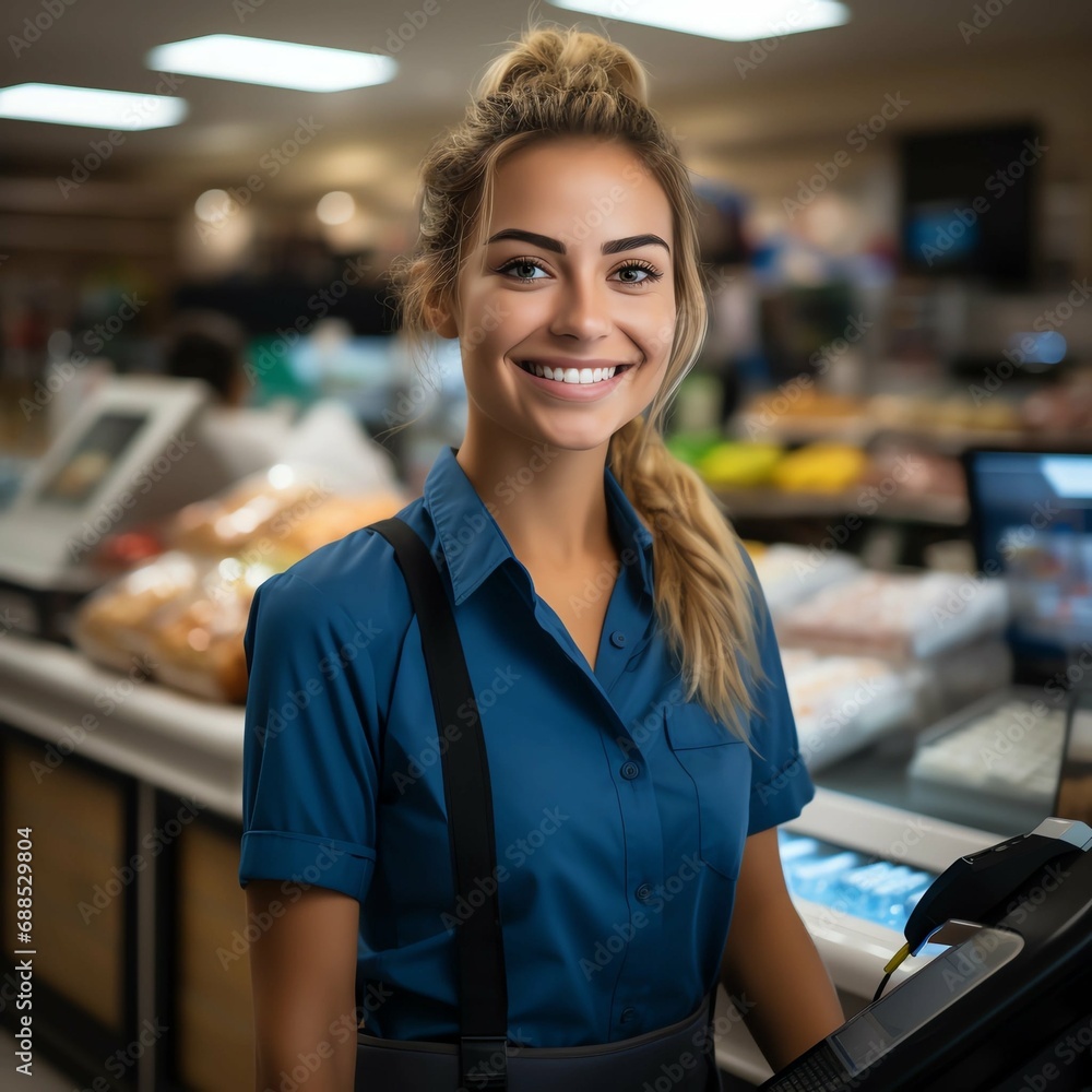 portrait of female cashier portrait of female cashier