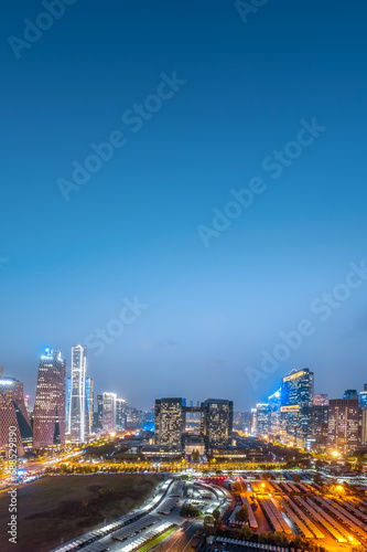 Aerial photo of the night view of the Qiantang River Financial Center in Hangzhou