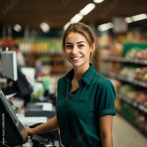 portrait of a female customer service in grocery store