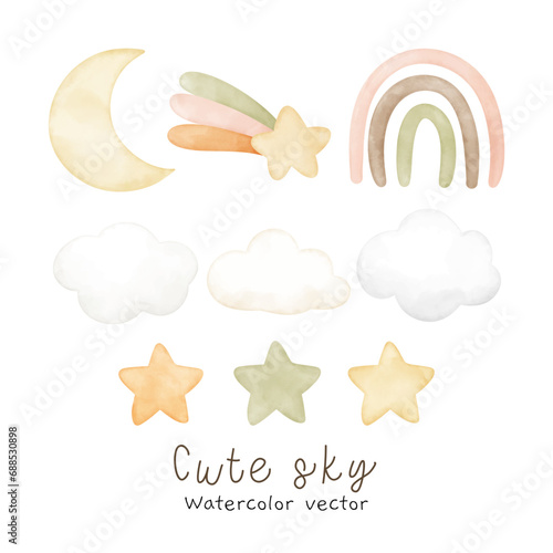 Watercolor cute sky element for kids Nursery Birthday party Baby shower