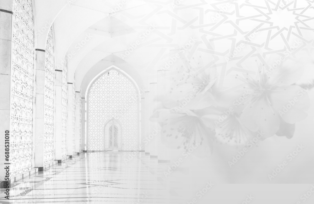 Islamic background for a mosque in gray, a background for Ramadan. Social media posts .Muslim Holy Month Ramadan Kareem .Ramadan Mubarak beautiful greeting card
