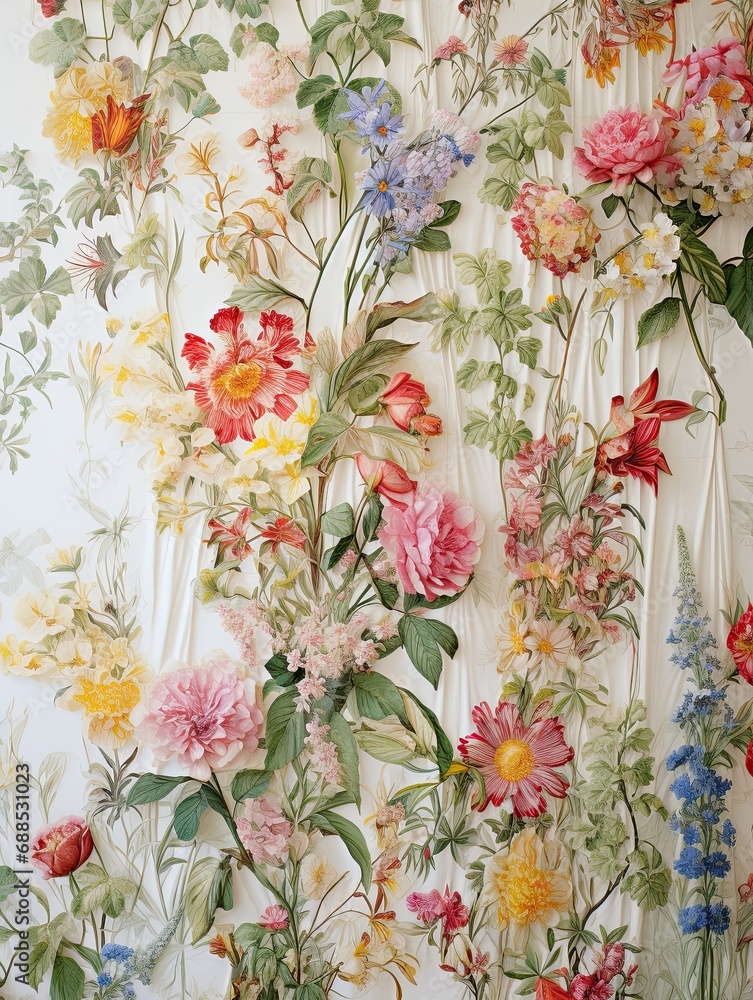 Fototapeta premium Lush Garden Delight: Intricate Floral Print Wall Hangings