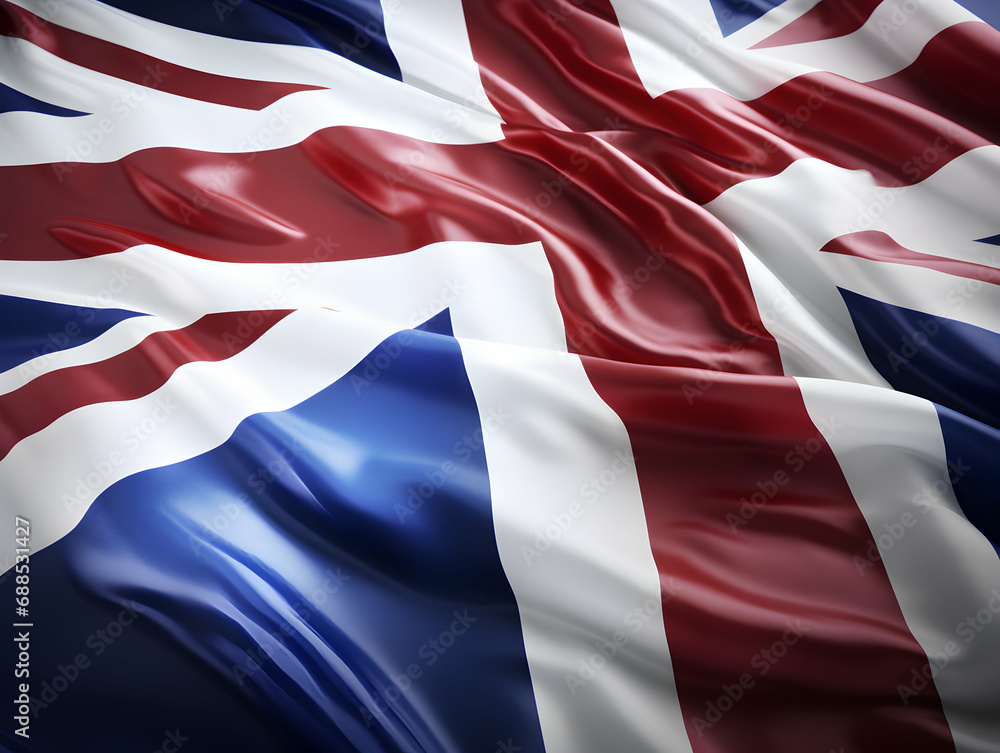 Fototapeta premium United Kingdom national flag background, UK flag weaving made by silk cloth fabric, UK background, ai generated image