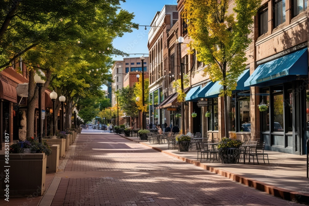 Downtown Boulder, Colorado. Scenic View of Pearl Street Mall - A Pedestrian Area in the Heart of the City's Business District