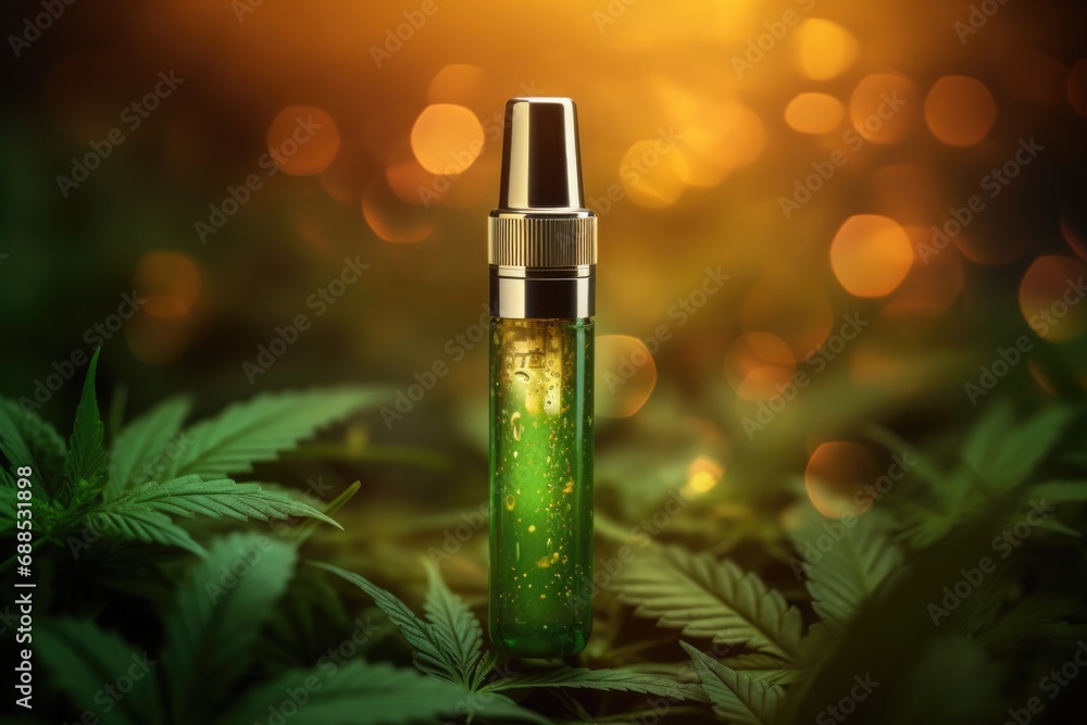 CBD Vape: Cannabis Concentrates and Vape Juices in Weed Vape Pens for THC Oil. Simple Electronic Device for CBD Vape Oils - obrazy, fototapety, plakaty 