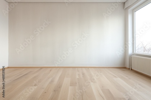 How to Handle Mildew in Your New Apartment: Empty Room with Wooden Floors, Beech Laminate or Parquet and White Walls © AIGen