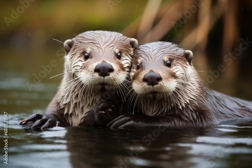 Inseparable Otters: A Cute Couple Showing Love and Togetherness in Vancouver © AIGen
