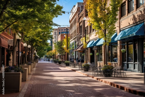 Downtown Boulder, Colorado. Scenic View of Pearl Street Mall - A Pedestrian Area in the Heart of the City's Business District © AIGen