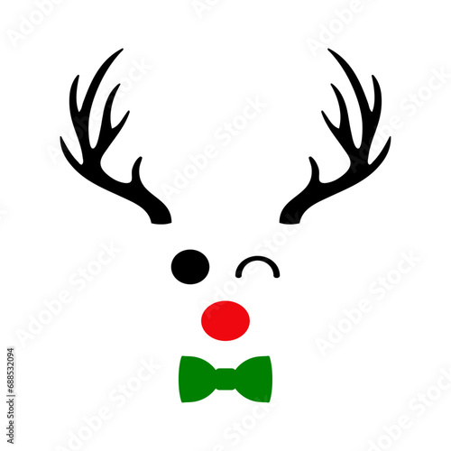 Tiempo de Navidad. Logo con reno Rudolph con hocico color rojo, astas y corbata de lazo guiñando un ojo para su uso en tarjetas y felicitaciones