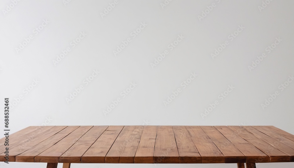 An empty wooden table on a white background An empty wooden table on a white background