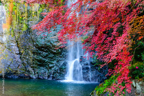 Minoh waterfall in autumn colorful at Minoh natural park Osaka Japan. photo